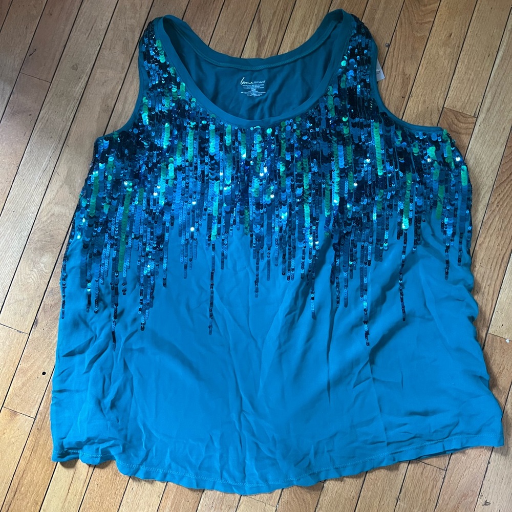 Lane Bryant Blue Sequin Sleeveless Tank Top Sz 26/28